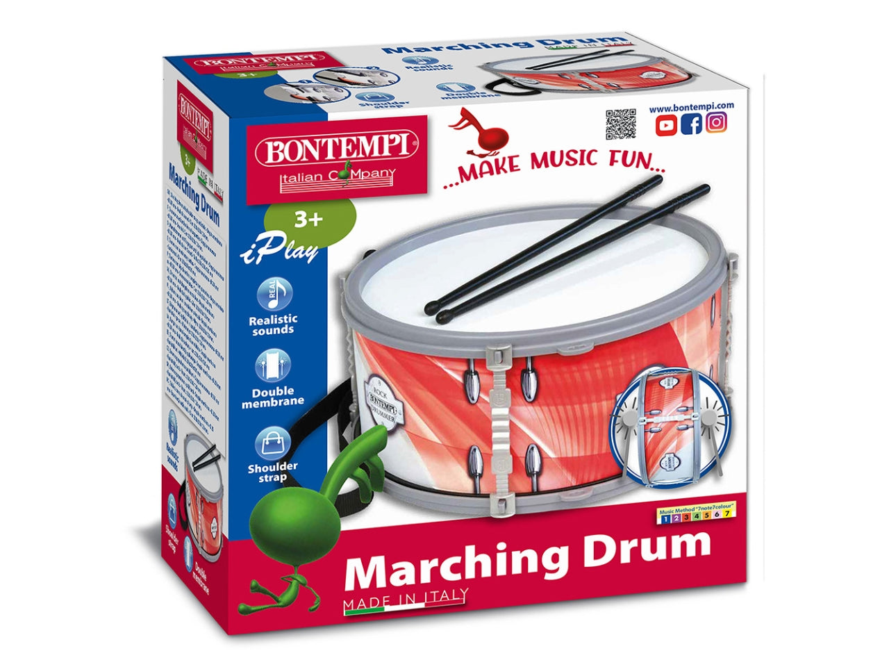 Tamburo doppia membrana con tracolla completo di bacchette