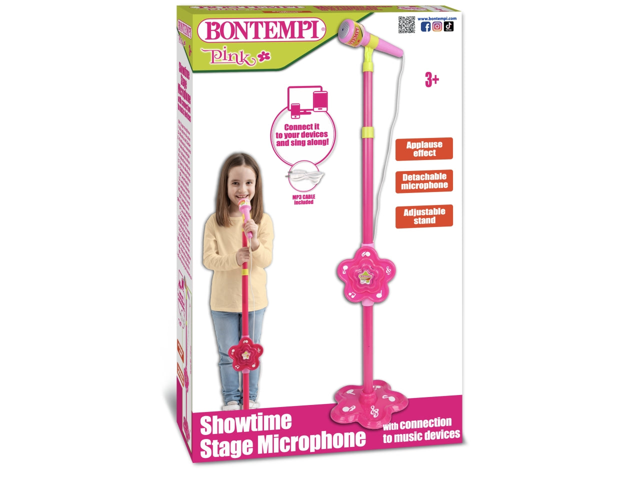 Microfono Basico con Asta - Rosa, Verde e Bianco, EtÃ  3+, Unisex, Bontempi
