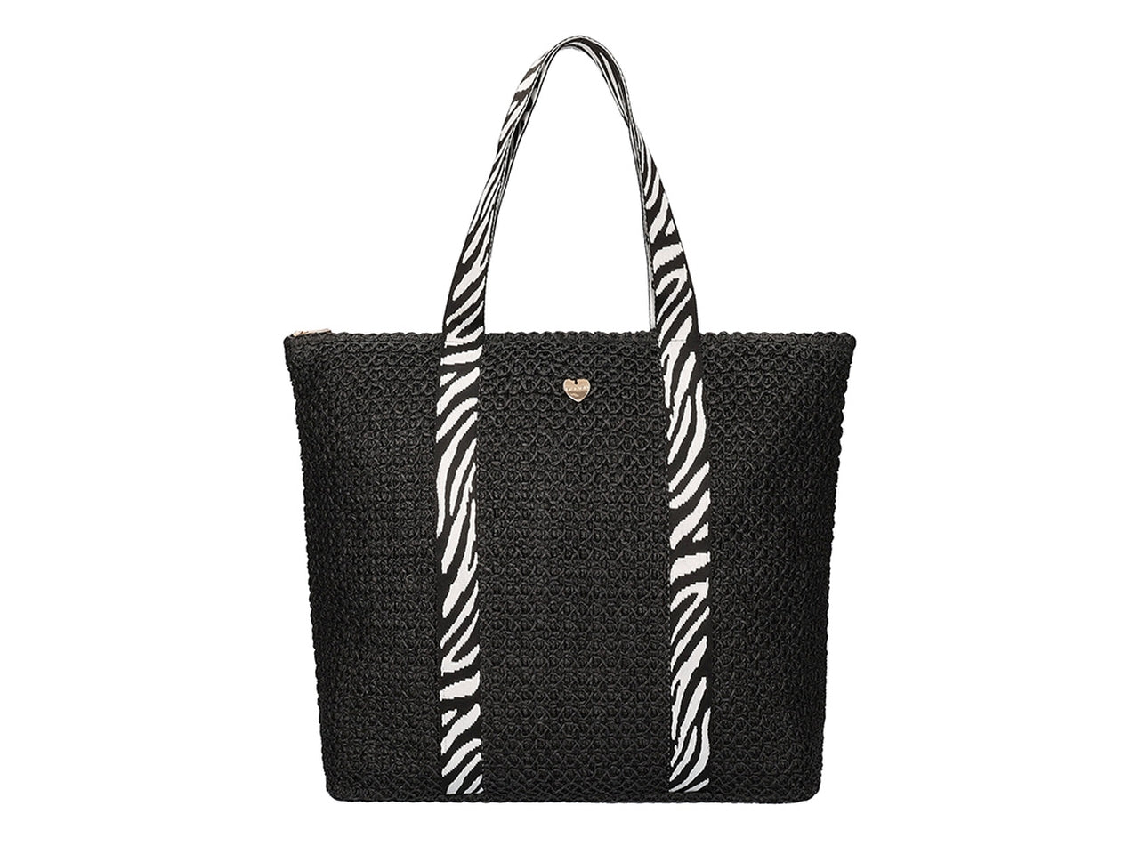 Borsa mare crochet in carta nera animalier con manico zebrato 52x41x15 cm - Hat You $ $