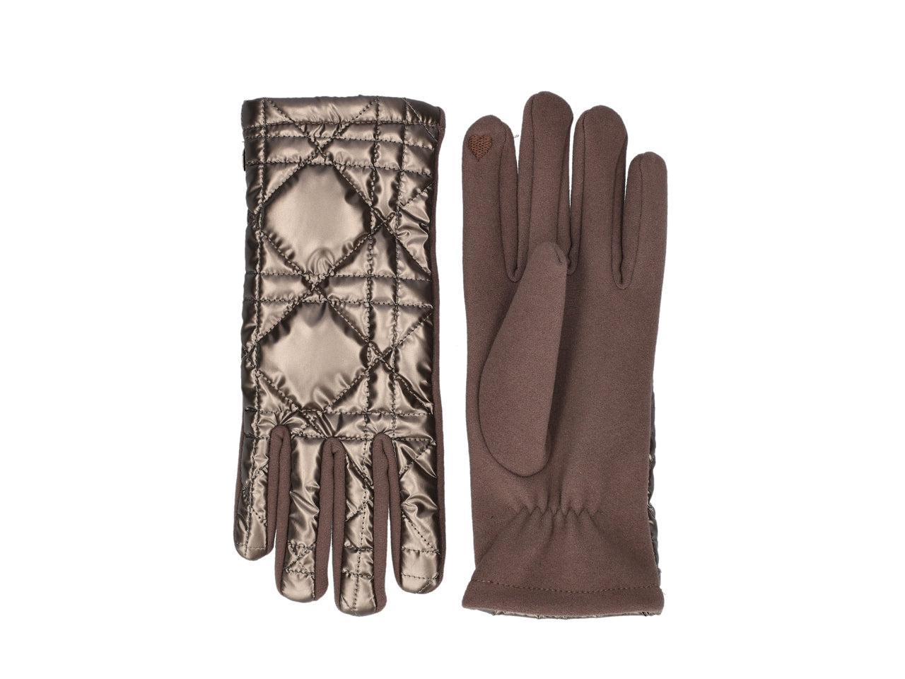 Guanto nylon metallizzato trapuntato con touch screen marrone