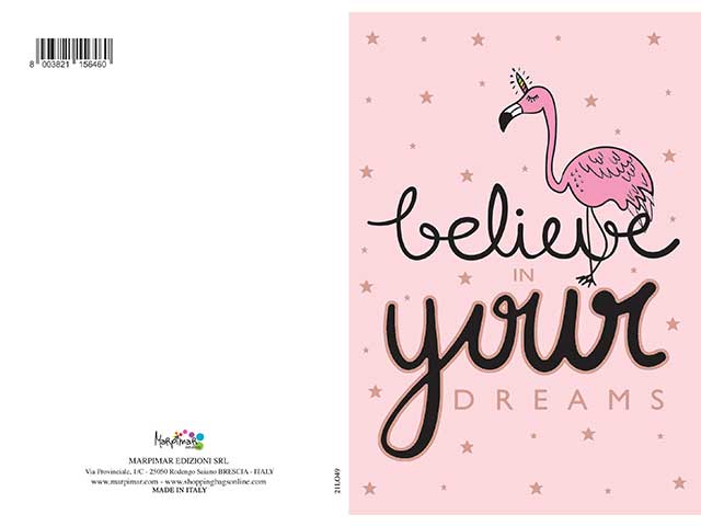 Biglietto sweet con glitter e scritta belive in your dreams MISURA 12X18CM