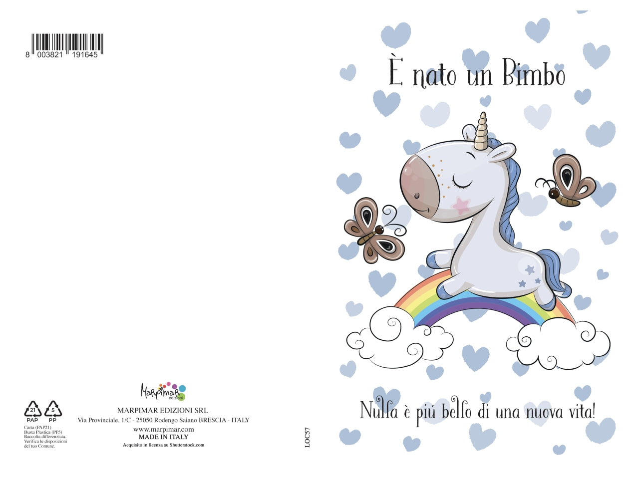 Biglietto nascita azzurro con glitter