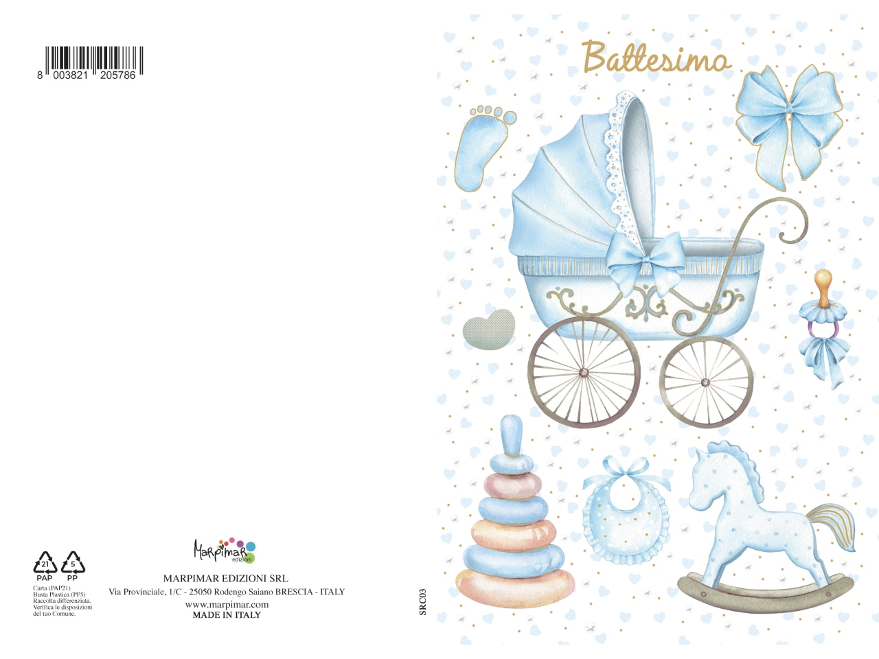 Biglietto battesimo azzurro con foil oro e rilievo