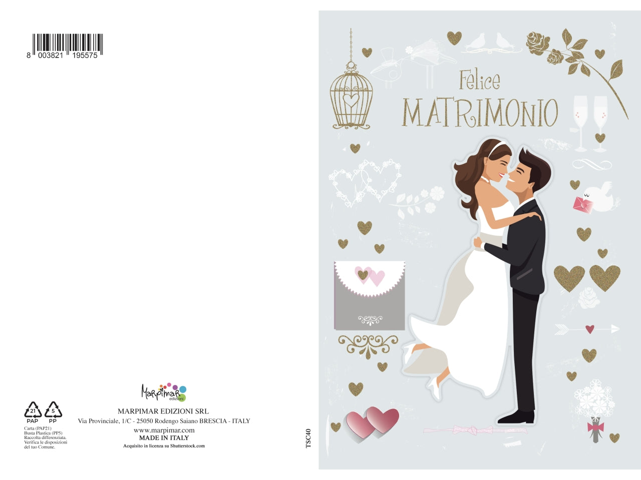 Biglietto matrimonio special con applicazioni + foil oro