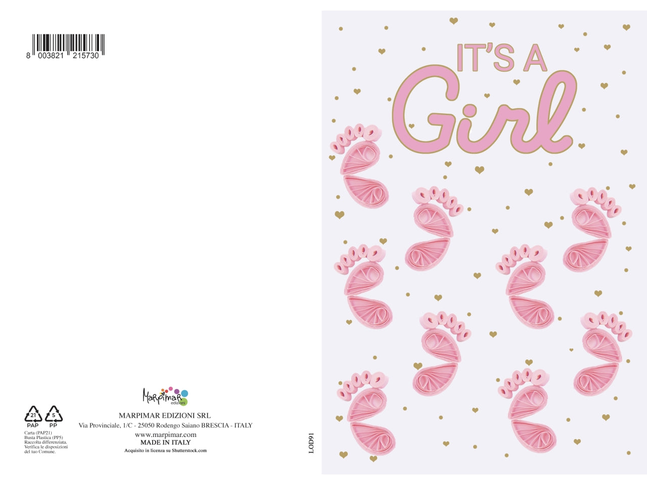 Biglietto nascita rosa con foil oro