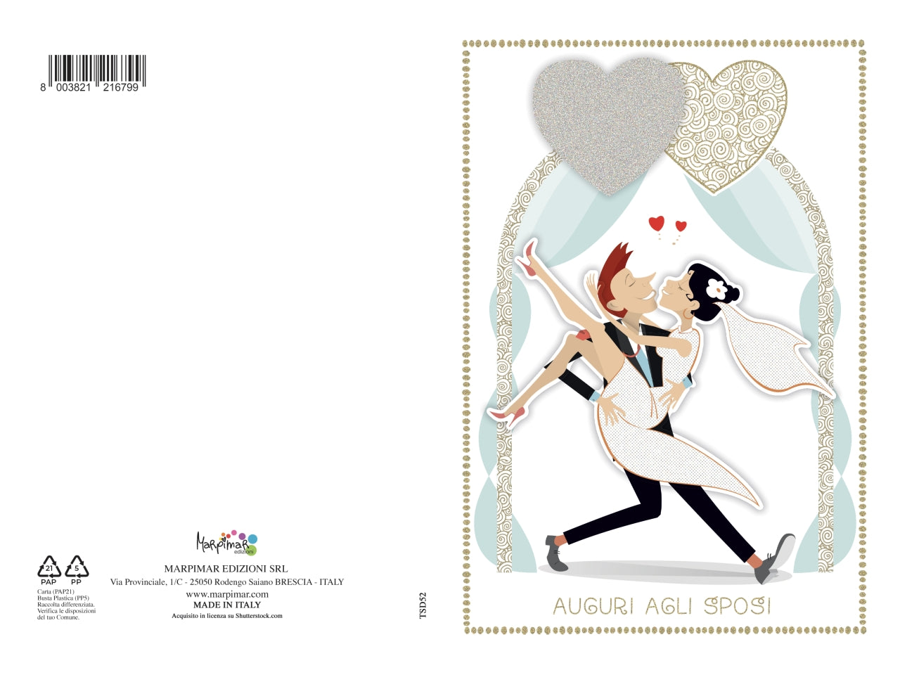 Biglietto matrimonio special con applicazioni + glitter