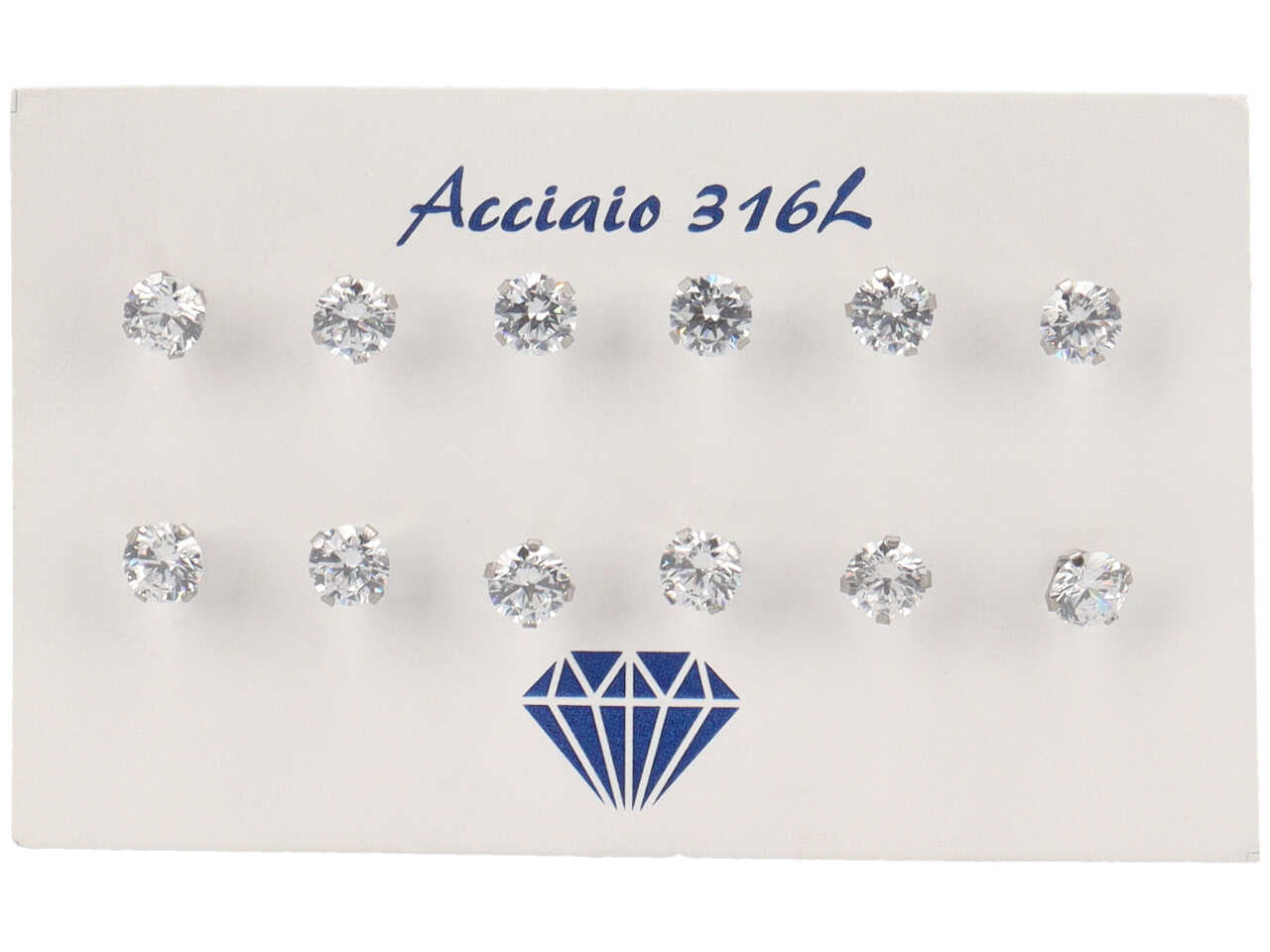 Orecchini punto luce tonda 5mm bianco la confezione contiene 6 paia di orecchini