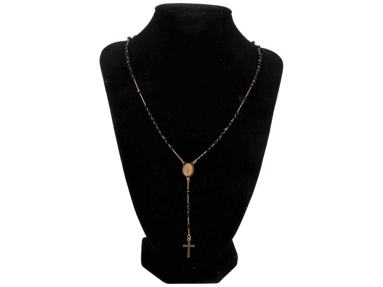 Collana  rosario girocollo pietre nere dorato