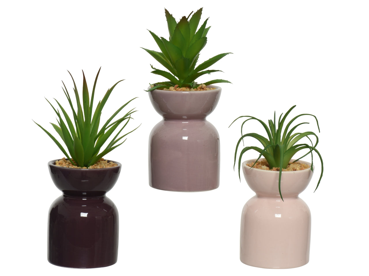 Pianta artificiale in vaso di ceramica 8x8xh.22cm - vaso disponibile nei colori rosa,lilla e viola