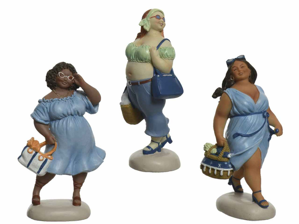 Statuetta decorativa figuara di donna con occhiali da sole e borsa 3 modelli assortiti 9xh.18cm