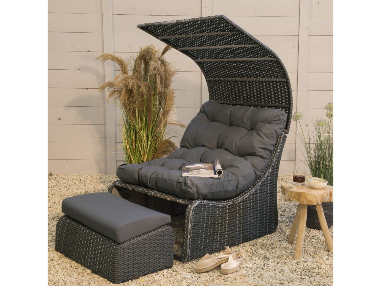 Poltrona letto daybed siesta in vimini 108x90xh.150cm grigia