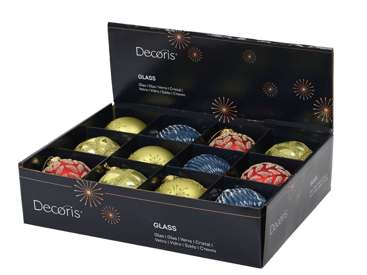 Palla di natale in vetro finitura lucida, opaca, trasparente con decorazioni assortite colore blu zucchero misura d.8cm