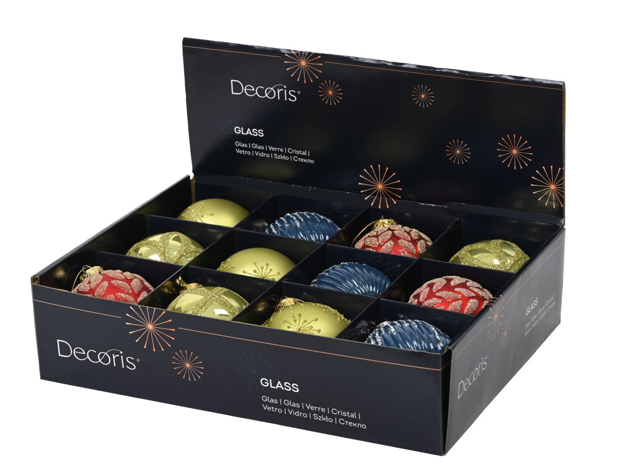 Palla di natale in vetro finitura lucida, opaca, trasparente con decorazioni assortite colore blu zucchero misura d.8cm