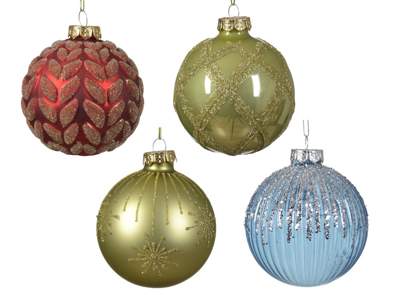 Palla di natale in vetro finitura lucida, opaca, trasparente con decorazioni assortite colore blu zucchero misura d.8cm