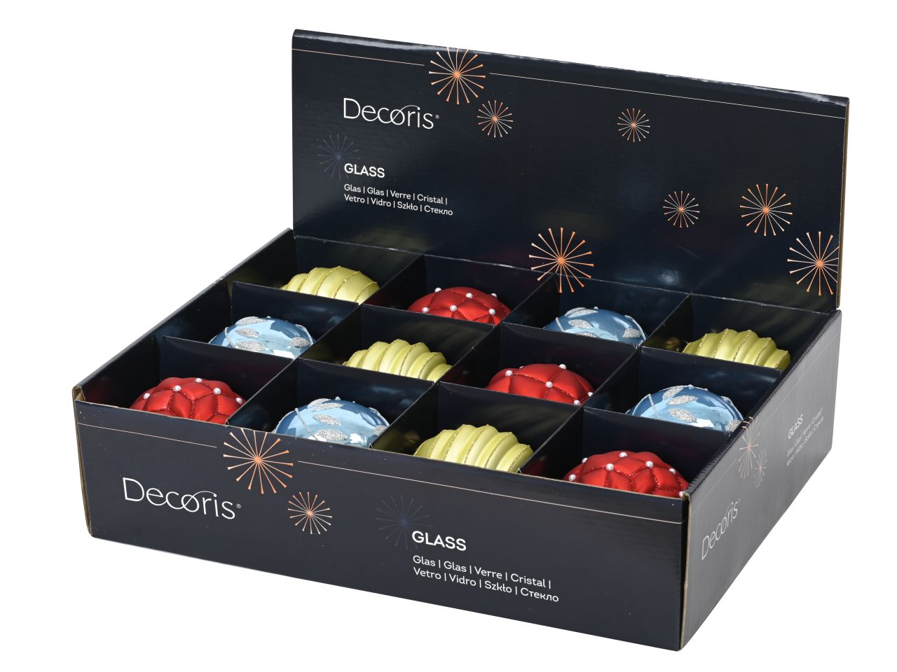 Palla di natale in vetro finitura lucida, opaca con decorazioni glitterate assortite colore blu zucchero misura d.10cm