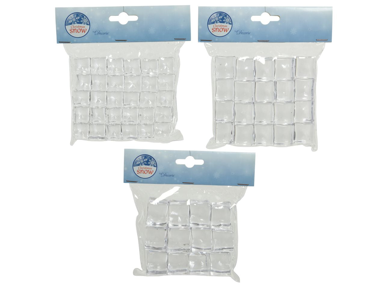 Cubetti di ghiaccio in acrilico in 3 assortimenti colore trasparente misura lun.2cm x lar.2.5cm x alt.1.8cm