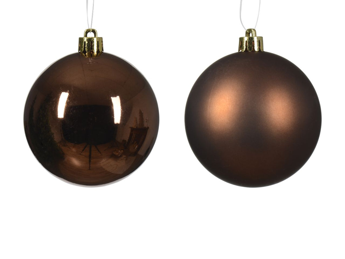 Palla di Natale 6cm in confezione da 12 pezzi marrone lucio e opaco