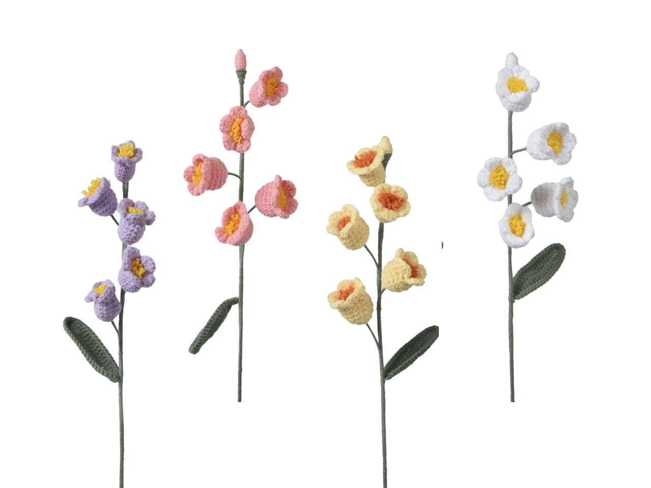 Campanula artificiale lavorata a maglia,stelo in tessuto e ferro, 4 colori assortiti, struttura flessibile con 5 fiori e 1 foglia 9x43cm - Decoris