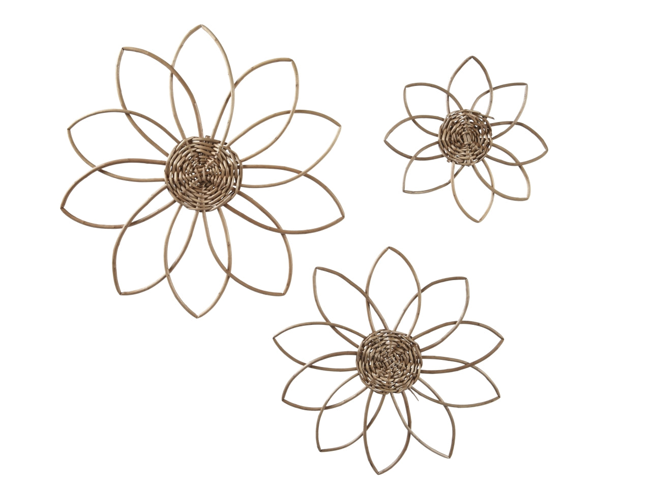 Set di 3 Fiori Decorativi da Parete in Rattan Naturale Kaemingk - 3 dimensioni, Stile Rustico