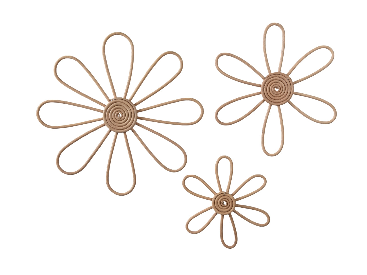 Set di 3 Fiori Decorativi da Parete in Rattan Naturale Kaemingk - 3 dimensioni, Stile Rustico