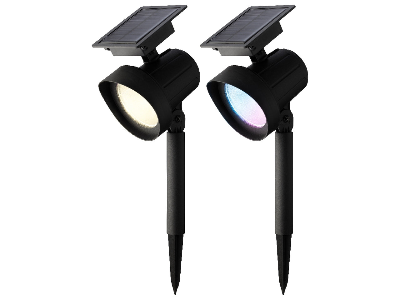 Set da 2 faretti solari da giardino neri in plastica con luce bianco caldo e cambio colore RGB, autonomia 6 ore - 11x31,5cm -  Kaemingk $