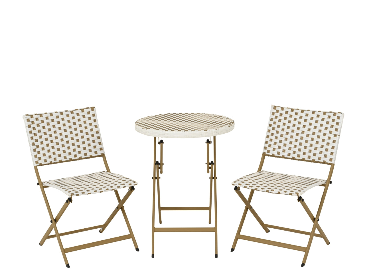 Set bistrot da esterno in metallo e polietilene ecrÃ¹ e bianco stile moderno - include 2 sedie e 1 tavolo con vimini sintetico - sedia: 45x50x80 cm - tavolo: diametro 57x70 cm - Kaemingk $