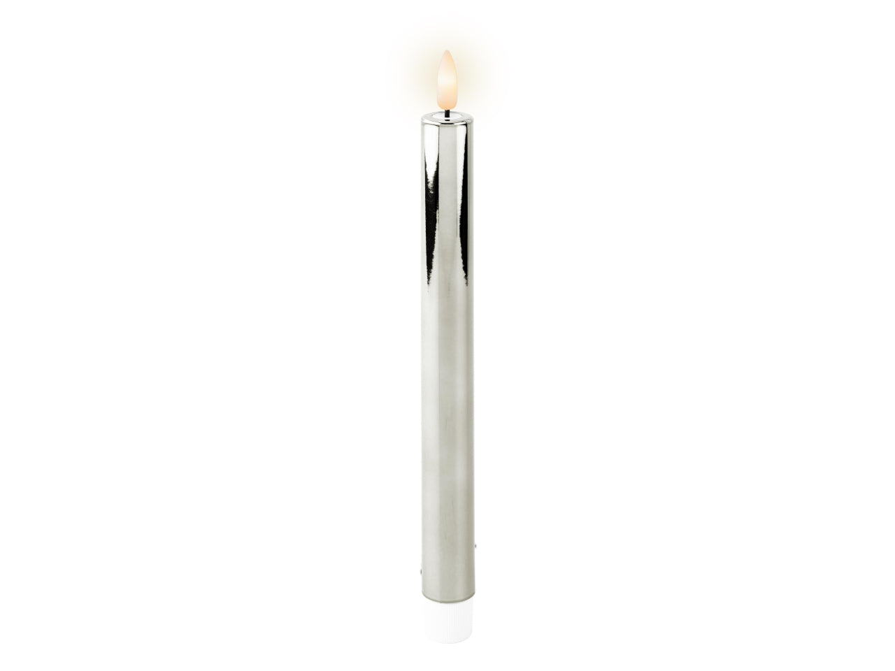 Candela con stoppino e led d.2,2x24,5cm a batteria argento