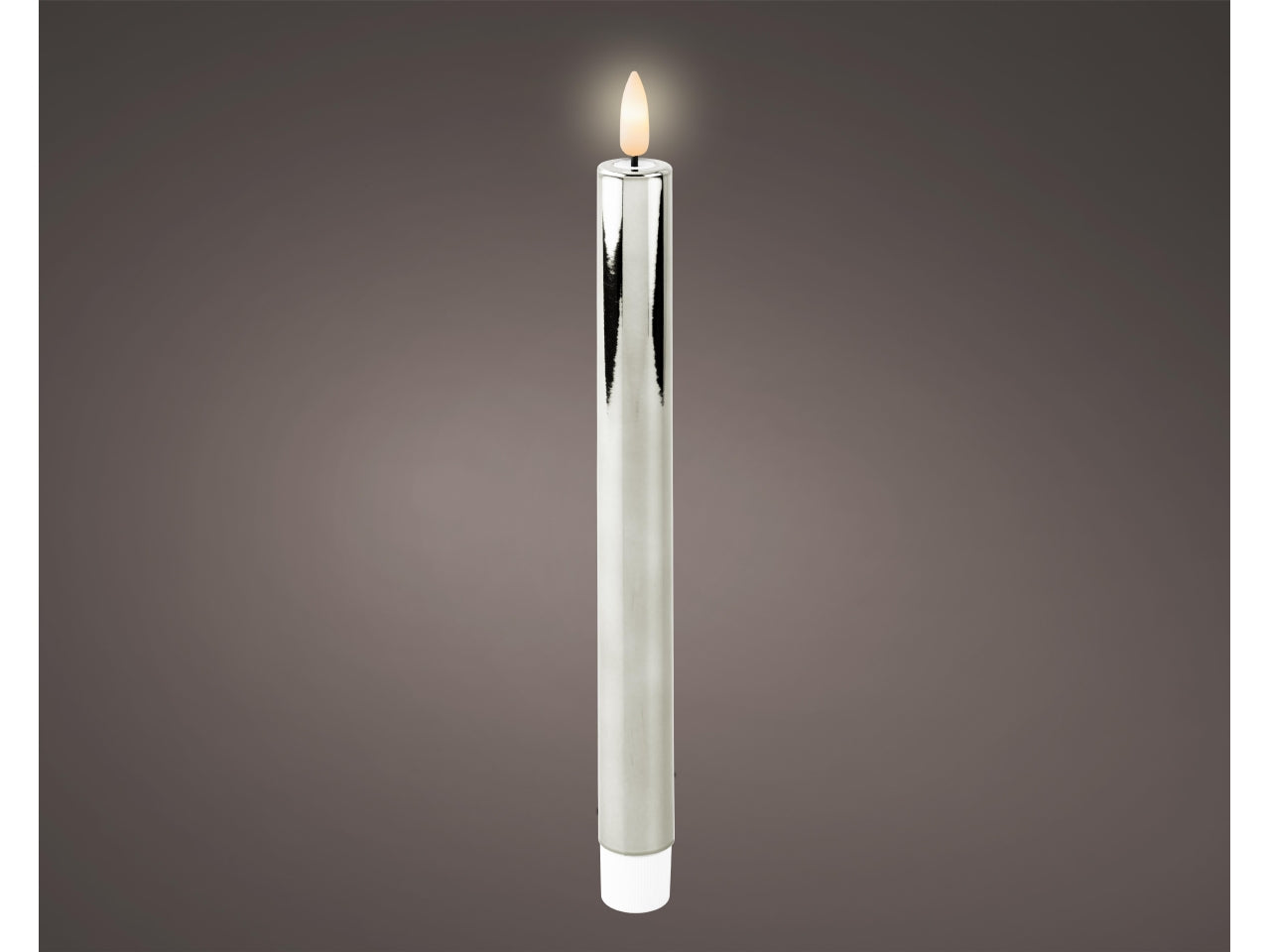 Candela con stoppino e led d.2,2x24,5cm a batteria argento