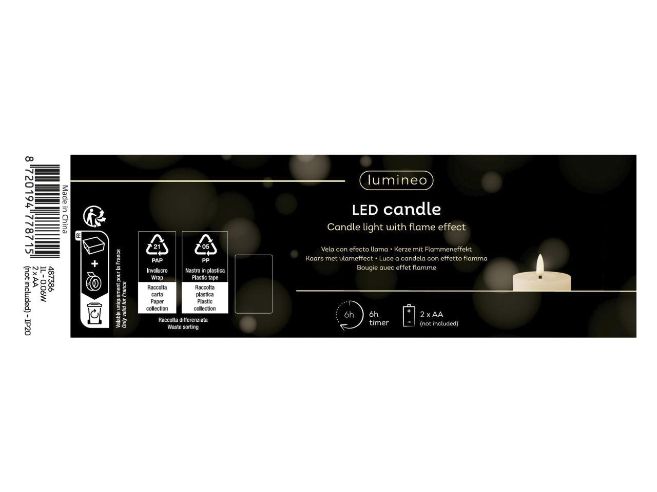 Candela con stoppino e led d.5x12,5cm a batteria argento
