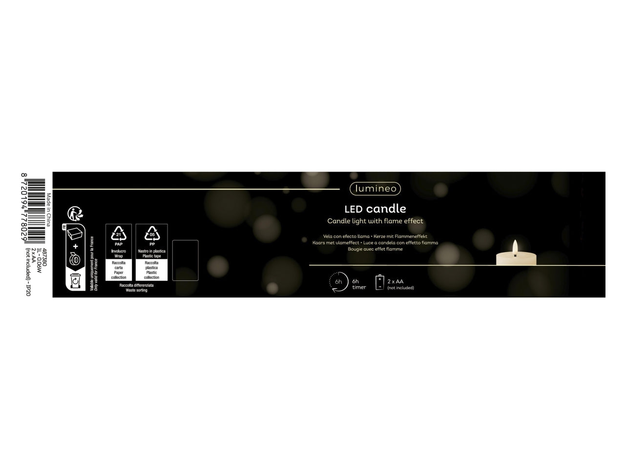Candela con stoppino e led d.7x12,5cm a batteria argento