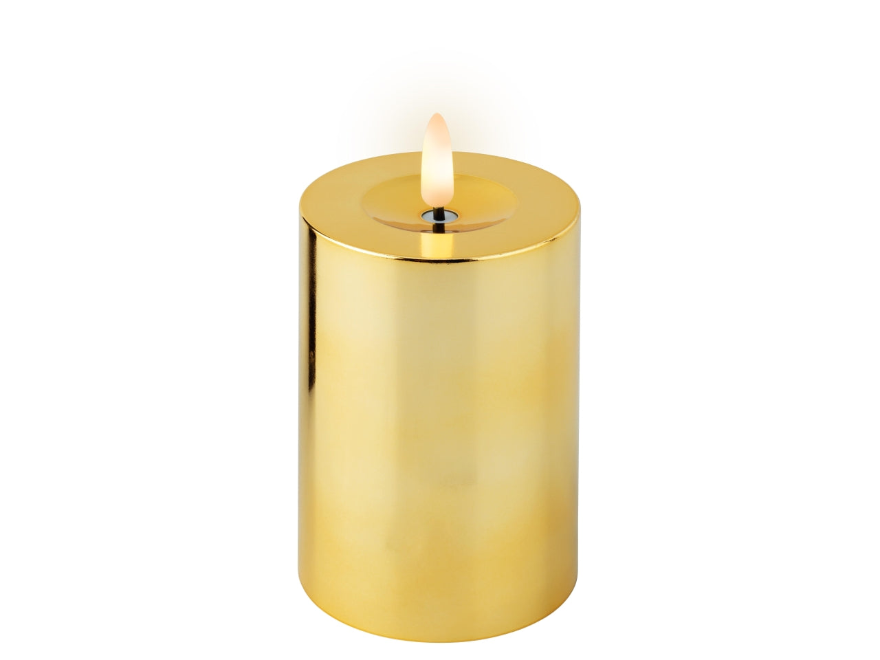 Candela con stoppino e led d.7x12,5cm a batteria oro