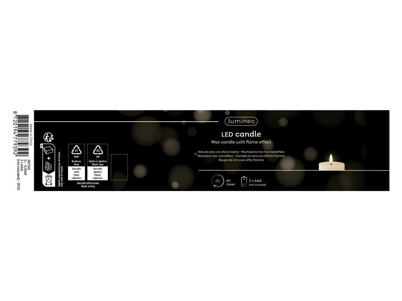 Candela con stoppino e led d.7x15cm a batteria rossa