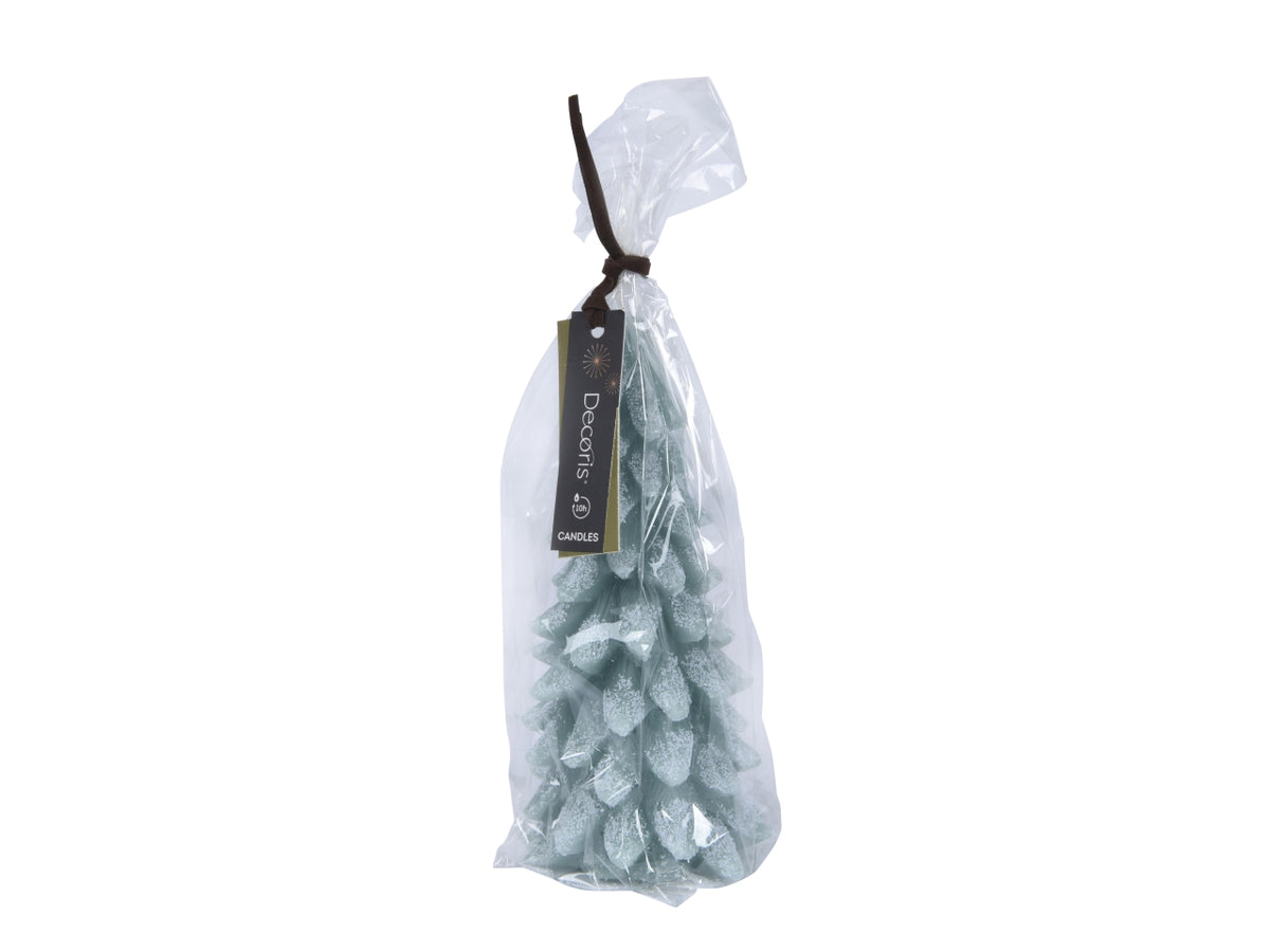 Candela di cera d.9,5x20cm a forma di albero glitterata