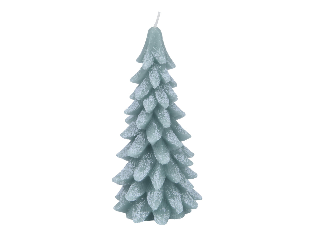 Candela di cera d.9,5x20cm a forma di albero glitterata