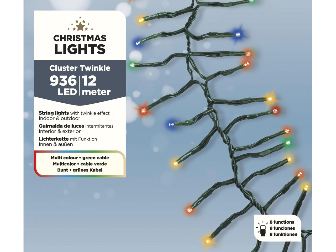 Catena di luci led a grappolo 1200cm effetto scintillio verde per uso esterno