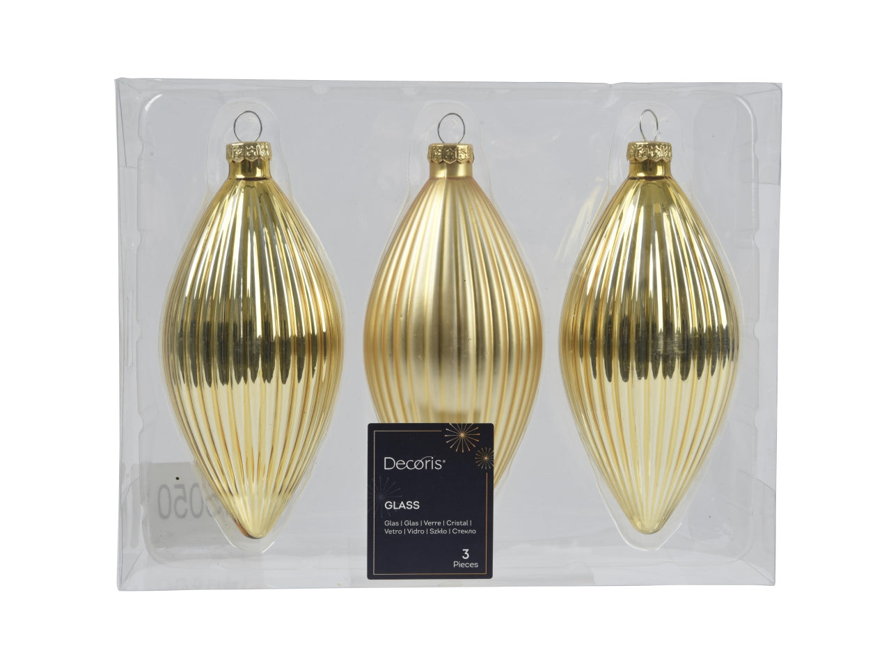 Palla oliva vetro 13cm in confezione da 3 pezzi oro