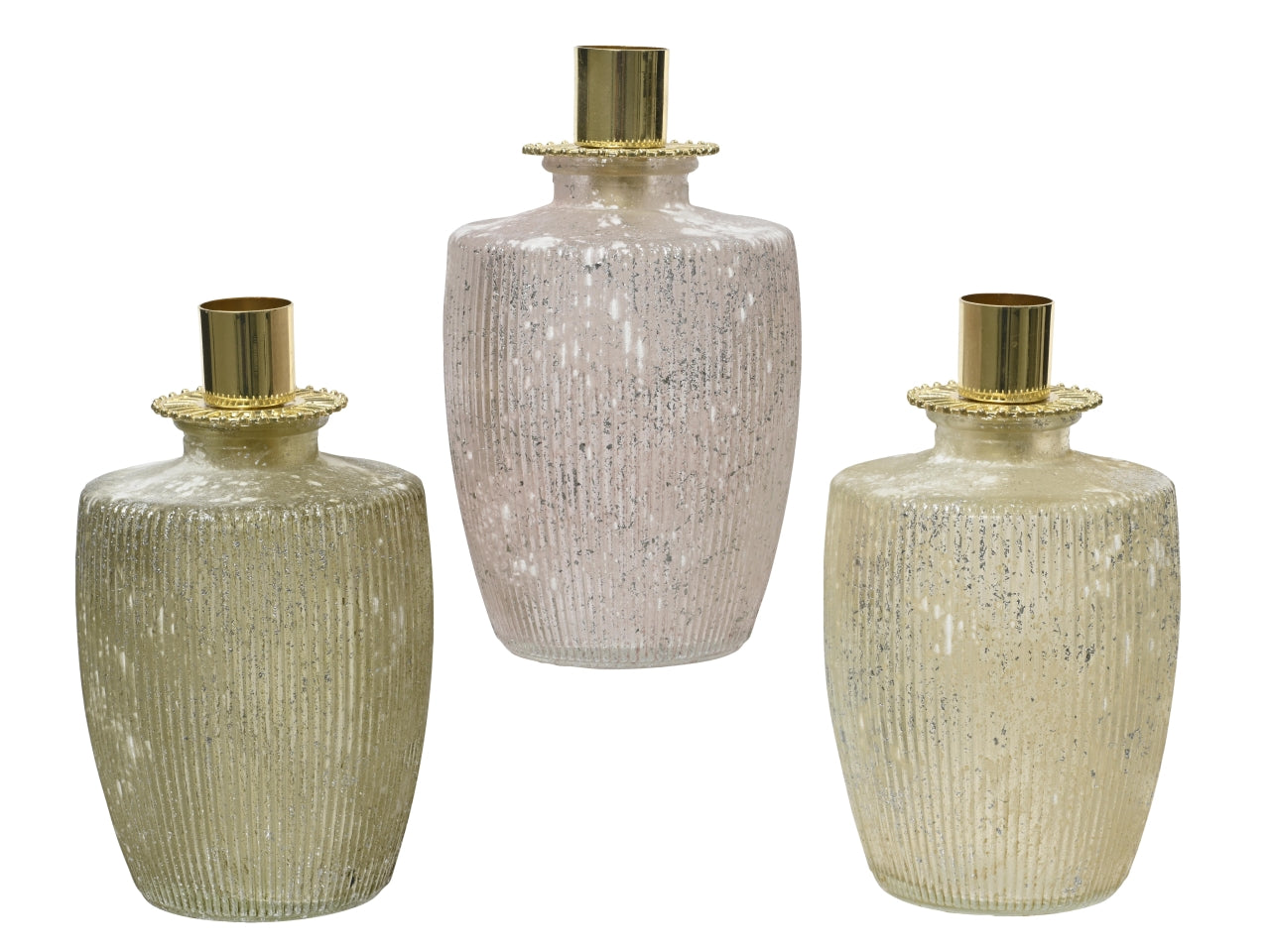 Portacandela in vetro d.9x15cm con lamina oro in 3 colori assortiti