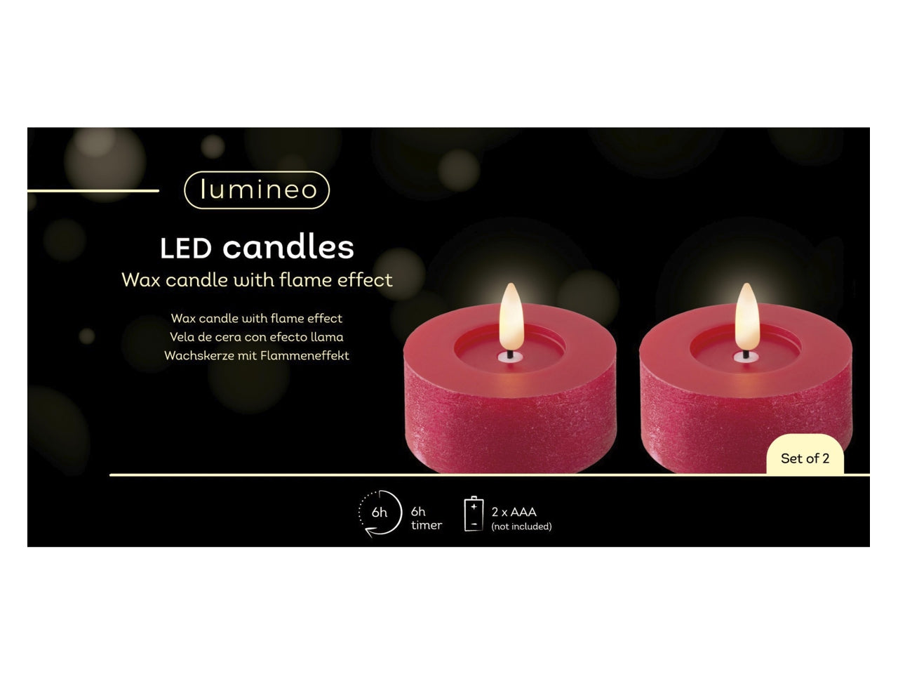 Tealight led bianco caldo in cera rossa e plastica d.7xh.6 cm - Lumineo