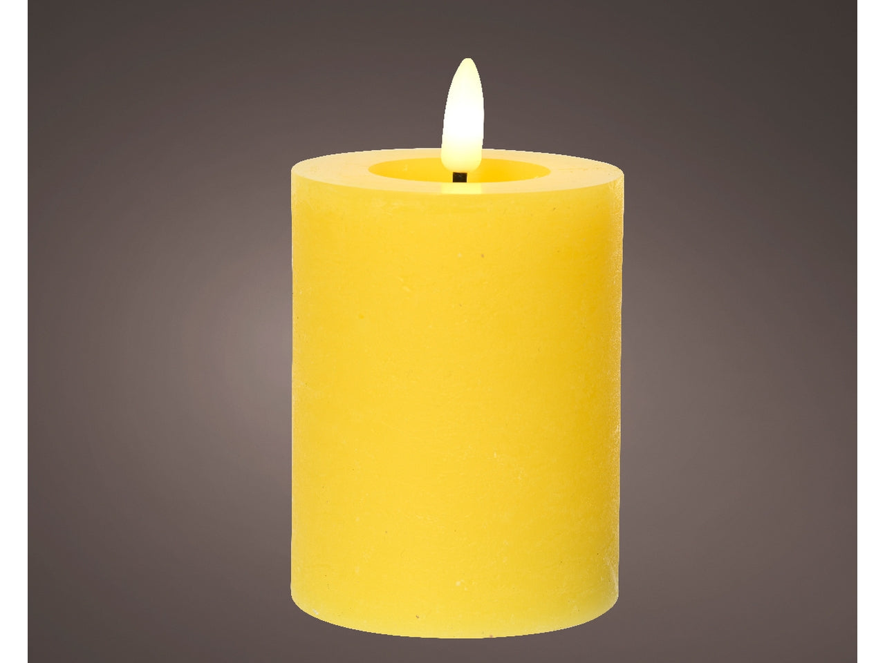 Candela gialla in cera con luce led bianco caldo diametro 7cm x altezza 11,2cm da interno con funzionamento a batteria 2xaaa ministilo