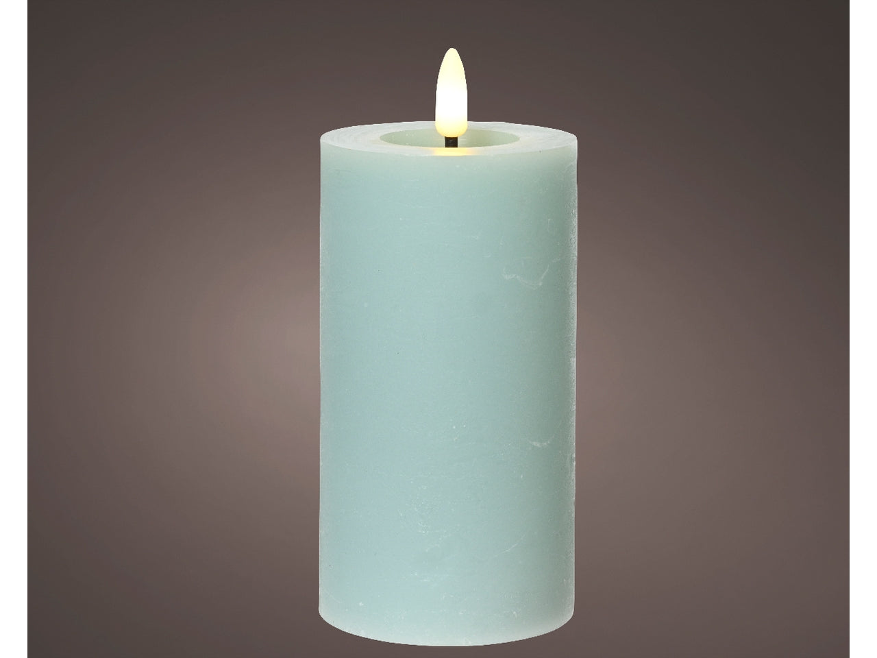 Candela celeste in cera con luce led bianco caldo diametro 7cm x altezza 15cm da interno con funzionamento a batteria 2xaaa ministilo