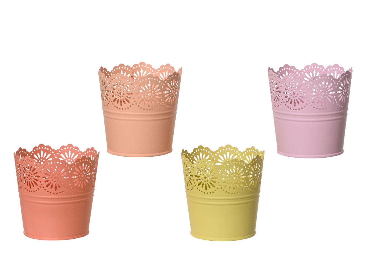 Vasetto smerlato portapianta in metallo zincato opaco diametro 11cm per altezza 10,6cm per interno ed esterno in 4 colori