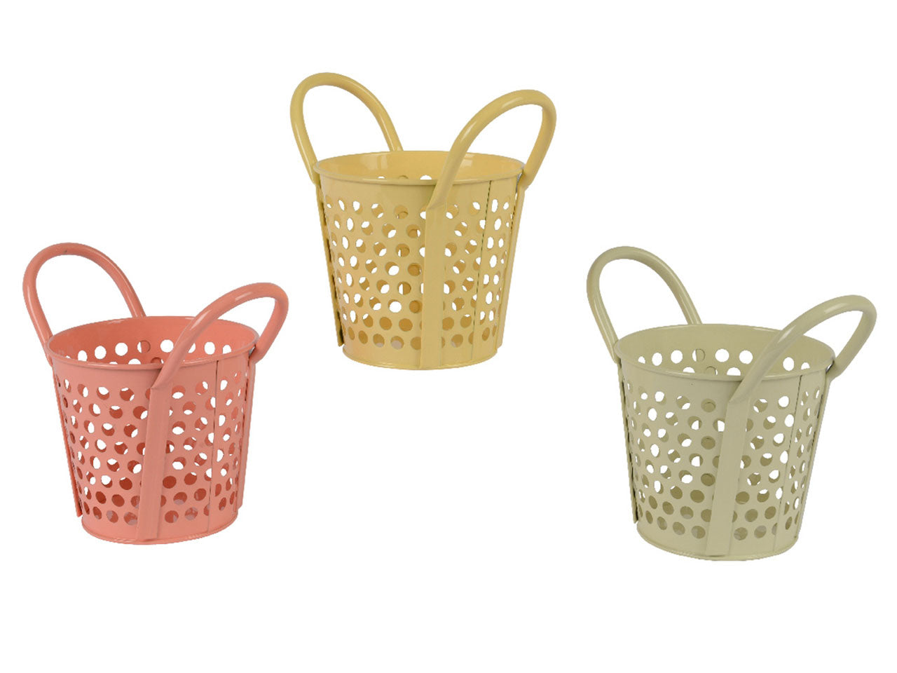 Cestino in metallo con manici misure 18x12,5cm x altezza 16,5cm in 3 colori assortiti