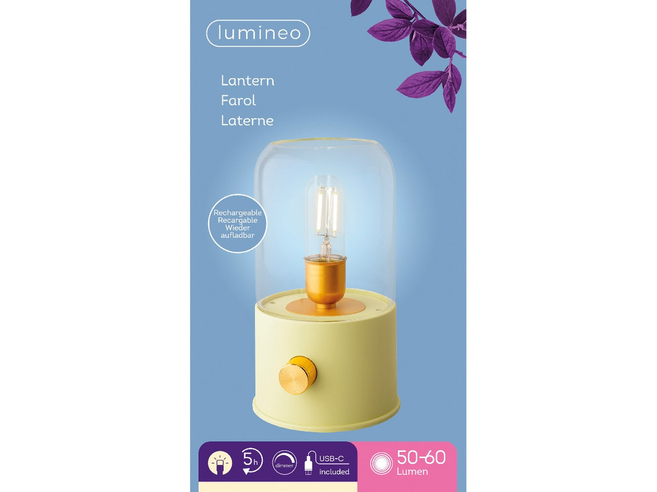 Lampada verde led da campeggio per interno diametro 11cm per altezza 20cm in plastica con funzionamento a batteria ricaricabile 18650 li-ion