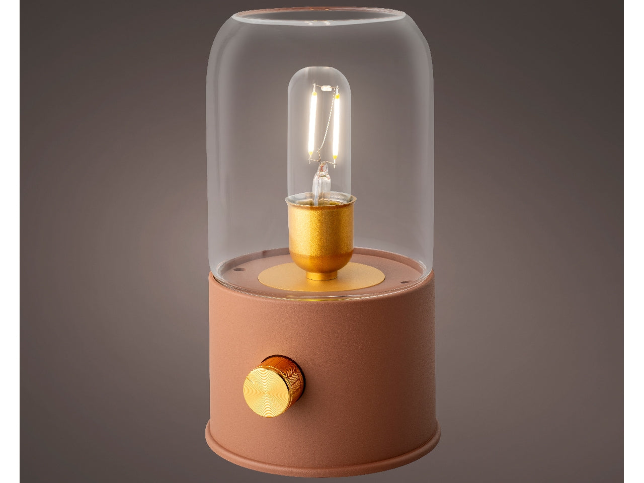 Lampada marrone led da campeggio per interno diametro 11cm per altezza 20cm in plastica con funzionamento a batteria ricaricabile 18650 li-ion