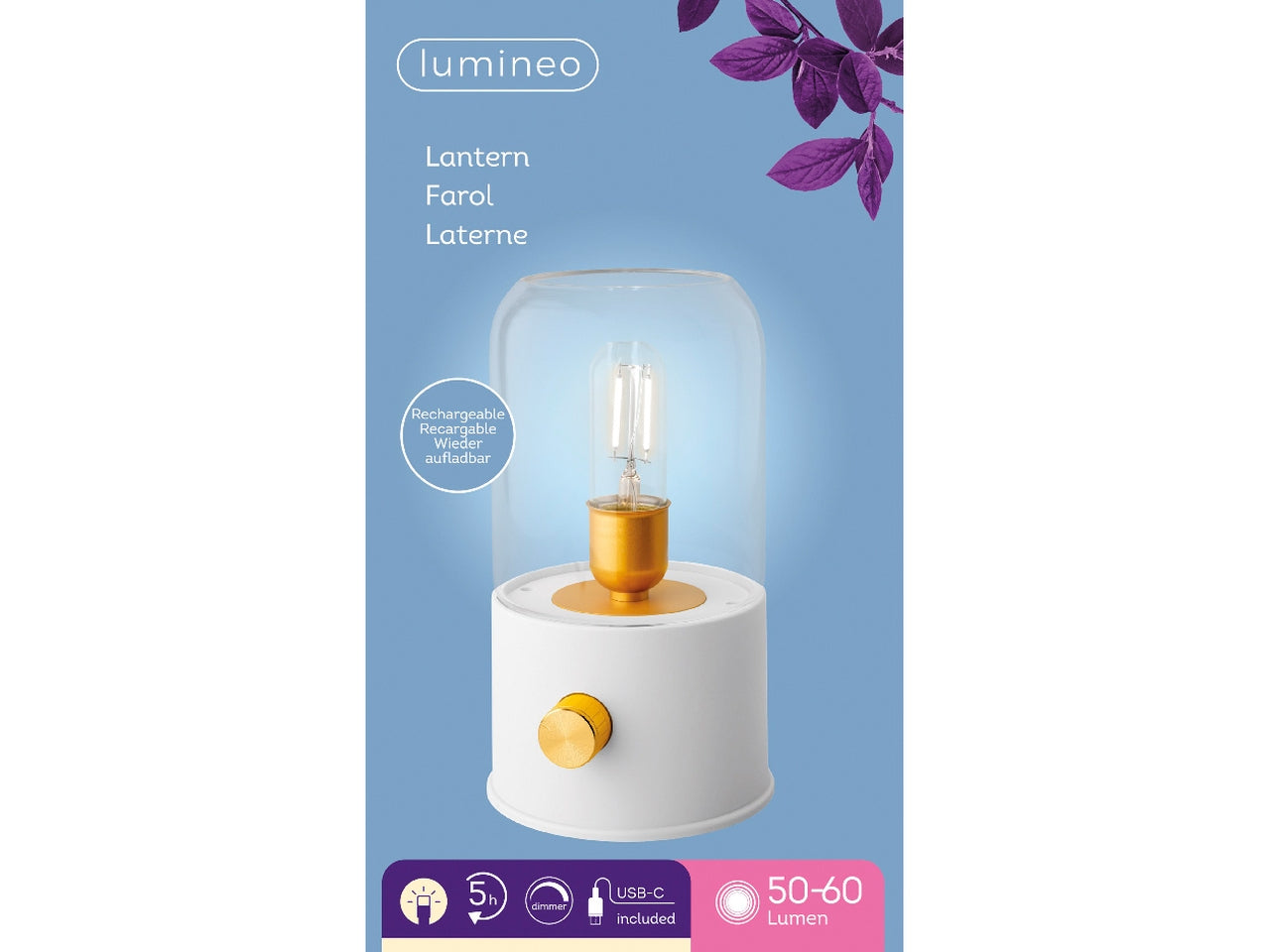 Lampada bianca led da campeggio per interno diametro 11cm per altezza 20cm in plastica con funzionamento a batteria ricaricabile 18650 li-ion