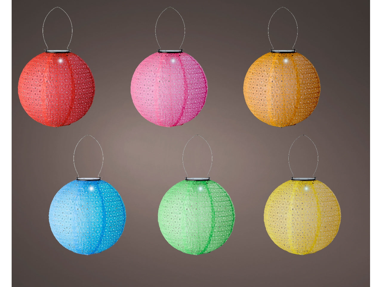 Lanterna solare in nylon diametro 25cm x altezza 23cm in 6 colori assortiti a luce fissa bianco freddo