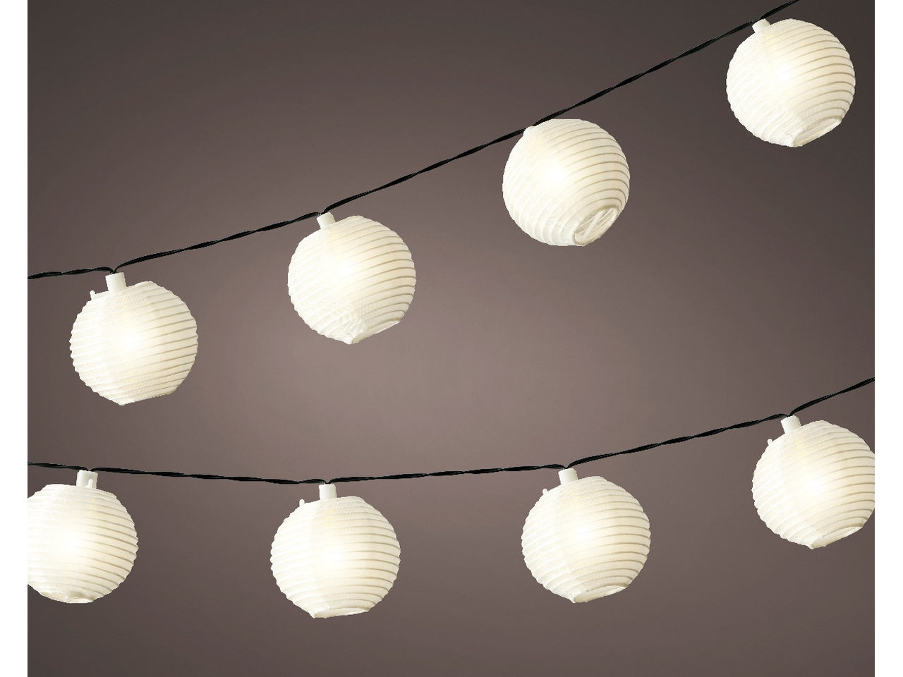 Catena luminosa solare con lanterne bianche a luce fissa bianco caldo lunghezza 350cm