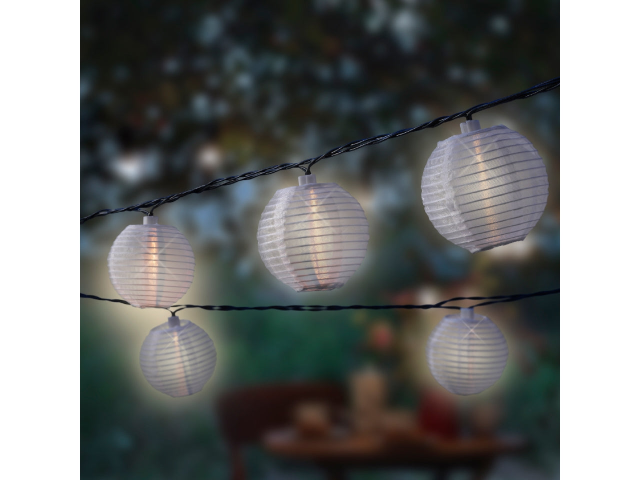 Catena luminosa solare con lanterne bianche a luce fissa bianco caldo lunghezza 350cm