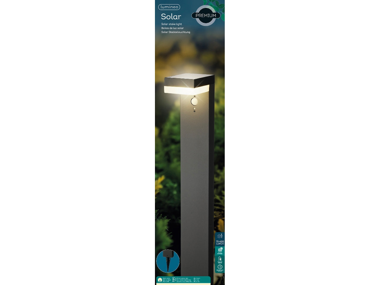 Faretto solare grigio antracite da giardino in alluminio e plastica 16,5cm x 9,5 cm x altezza 70cm luce fissa bianco caldo