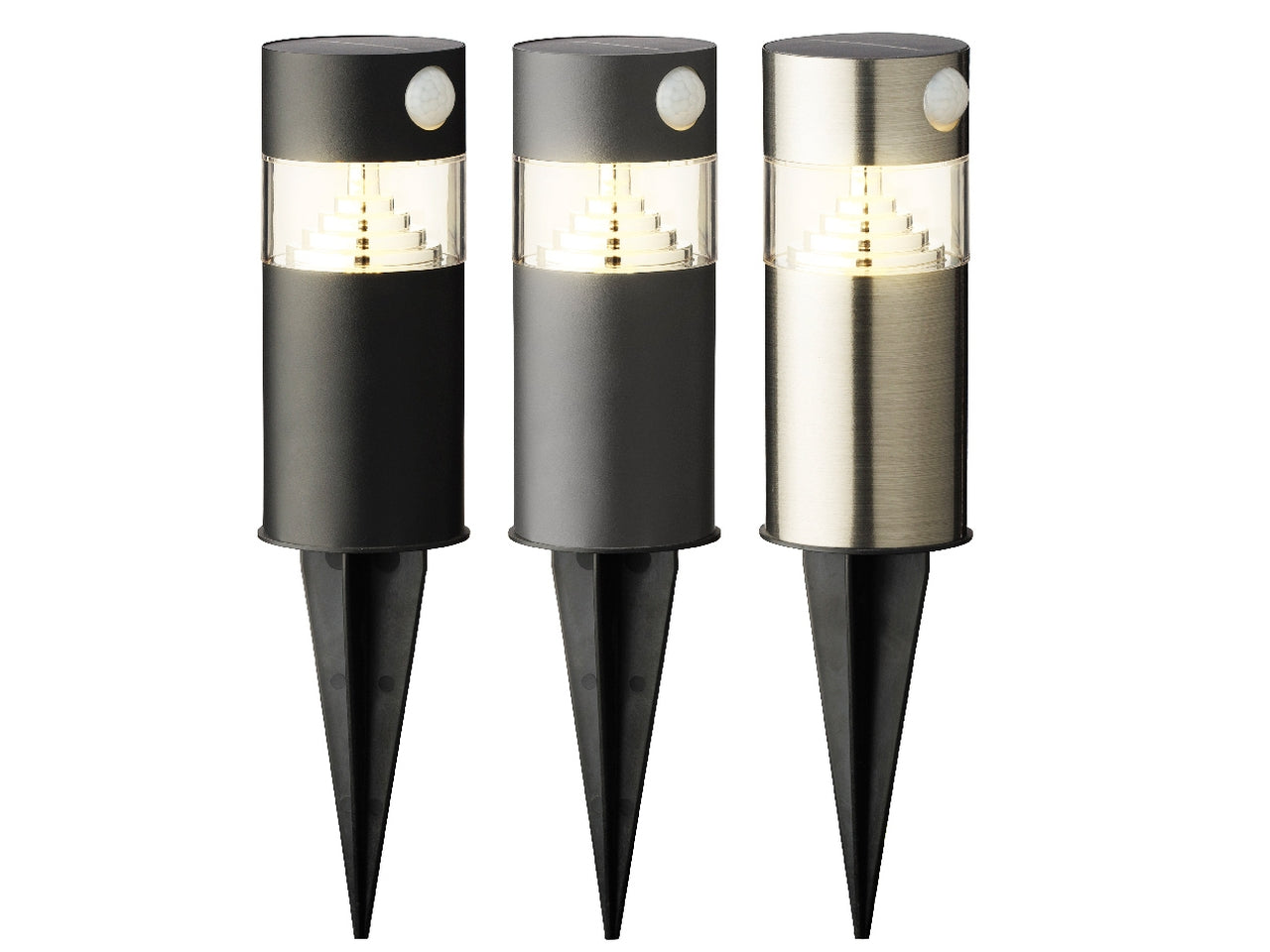 Faretto solare da giardino in acciaio diametro 7,6cm x altezza 18cm in 3 colori assortiti luce fissa bianco caldo $